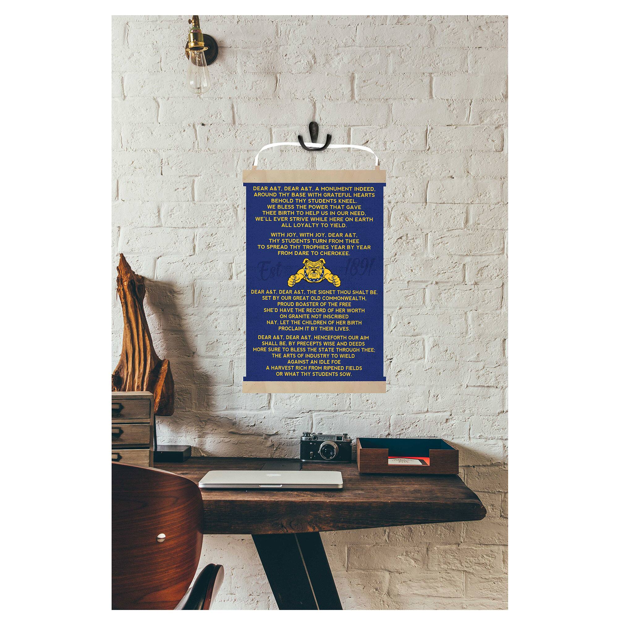 DEAR A&T, DEAR A&T,  
A MONUMENT INDEED,  
AROUND THE SIGNET THOU SHALT BE,  
WE BLESS THE POWER THAT GAVE  
THE STUDENTS KNIE TO HELP US  
WE'LL EVER STRIVE WHILE HERE ON EARTH  
WITH JOY, DEAR A&T,  
TO SPREAD THY TROPHIES YEAR BY YEAR  
TO CHEERKEE.  

DEAR A&T, DEAR A&T,  
SET A&T, DEAR A&T,  
NOT INSCRIBED WITH  
THE CHILDREN OF THE FREE,  
PROUD BOASTS OF HER BIRTH  
MENCSFORTH OUR AM  
DEPTHS WISE AND DEEDS  
AN IDLE FOE  
A STUDENT'S SOY  

DEAR A&T, DEAR A&T,  
MORE SHALL BE, BY PRECIOUS  
THE ARTS OF  
AGAINST THE  
A OR WHAT THE