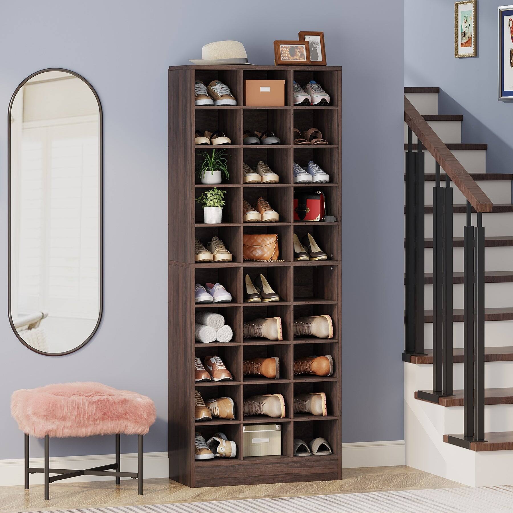 Angle. Tribesigns - Office Storage Cabinet with Storage Shelves, for Everyday Organization in Workspaces and Office Reception Areas - Dark Brown.