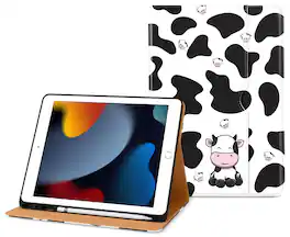 DTTO - Case for iPad 9th/8th/7th Generation 10.2 Inch 2021/2020/2019, Premium Leather Folio Stand - Auto Wake/Sleep - Cow Print