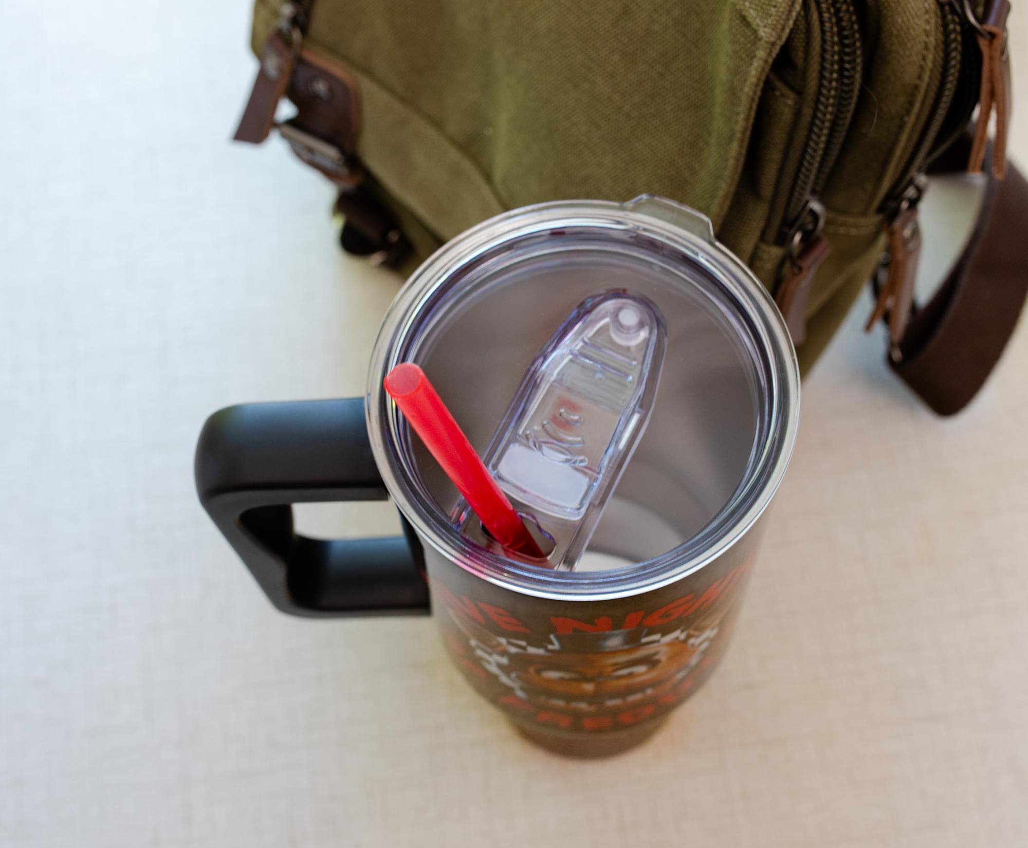 Alt View 5. Silver Buffalo - Five Nights At Freddy's Freddy Checkerboard 40-Ounce Stainless Steel Tumbler - Red/Black.