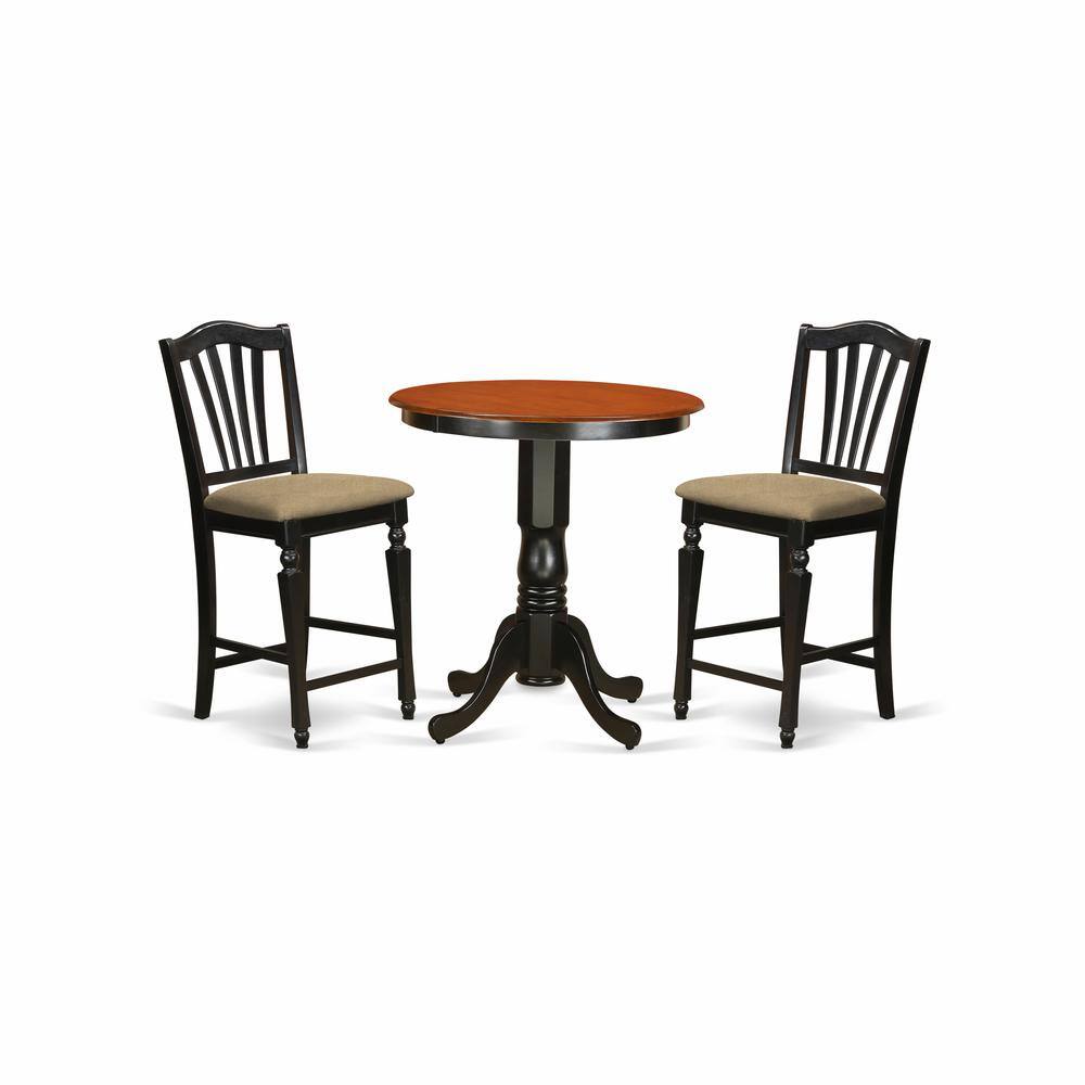 Back. East West Furniture - EDCH3-BLK-C 3 Pc counter height pub set - counter height Table and 2 Dining Chairs. - Black & Cherry.