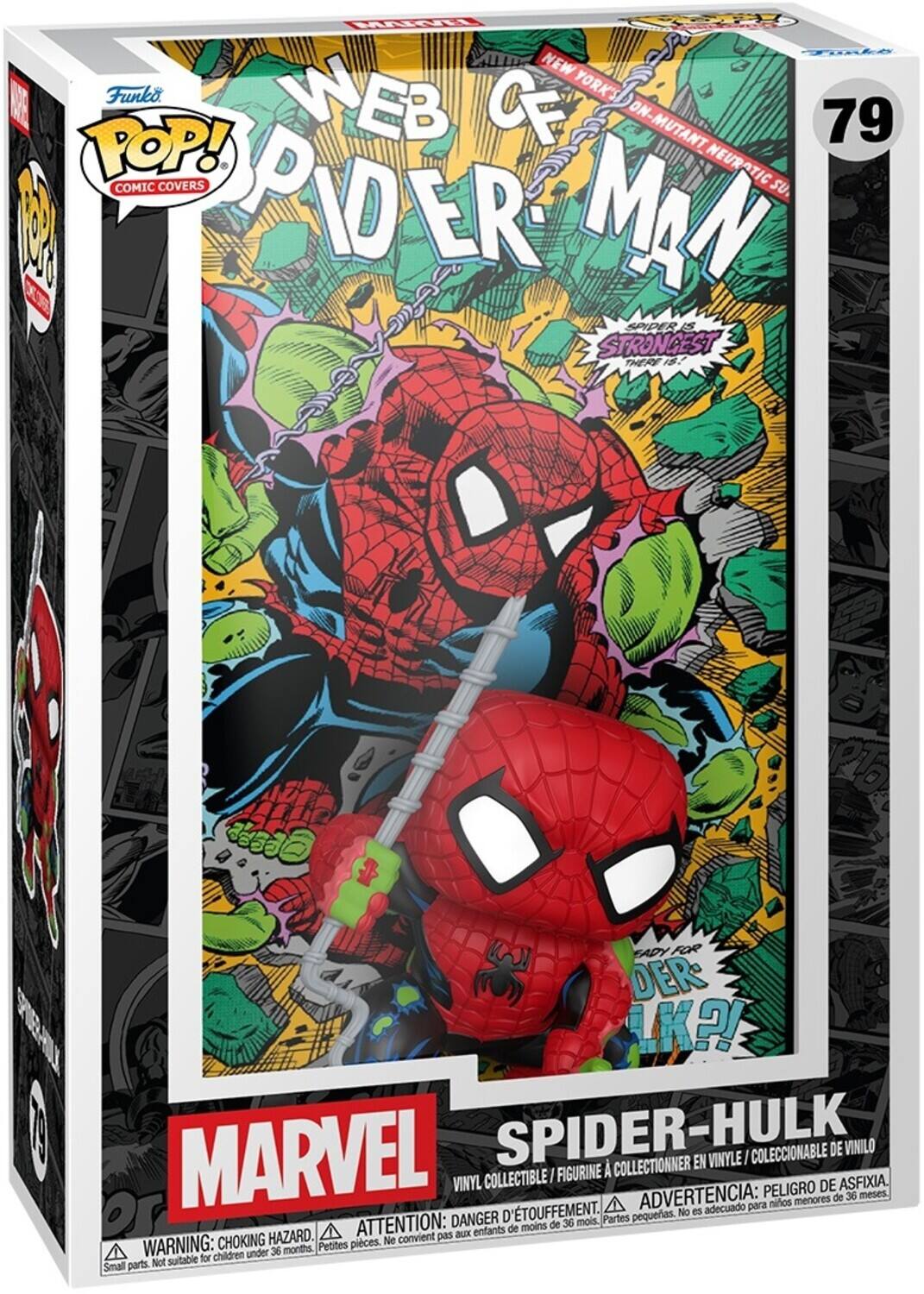 Funko POP! Comic Covers  
NEW YORK'S M.C. ON MUTANT NEURATIC SU.  
SPIDER MAN  
SPIDER IS THE STRONGEST THERE IS!  
SPIDER-HULK  
MARVEL  
VINYL COLLECTIBLE / FIGURINE À COLLECTIONNER EN VINYLE / COLECCIONABLE DE VINILO  
WARNING: CHOKING HAZARD. Small parts. Not suitable for children under 36 months.  
ADVERTENCIA: PELOIGRO DE ASFIXIA. Peligro de asfixia. No es adecuado para niños menores de 36 meses.  
ATTENTION: DANGER D'ÉTOUFFEMENT. Petites pièces. Ne convient pas aux enfants de moins de 36 mois.
