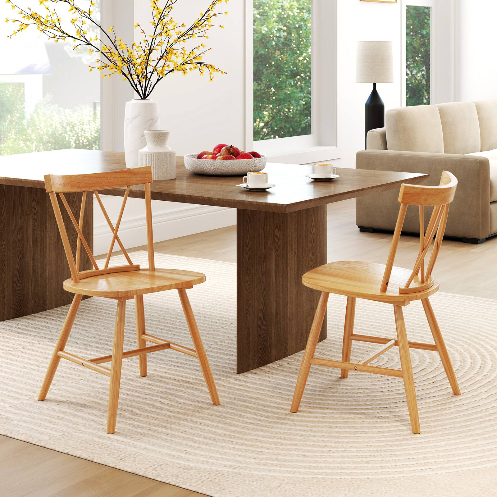 Angle. Costway - Dining Chairs Set of 2 Farmhouse Kitchen Chair with Rubber Wood Frame - Natural.