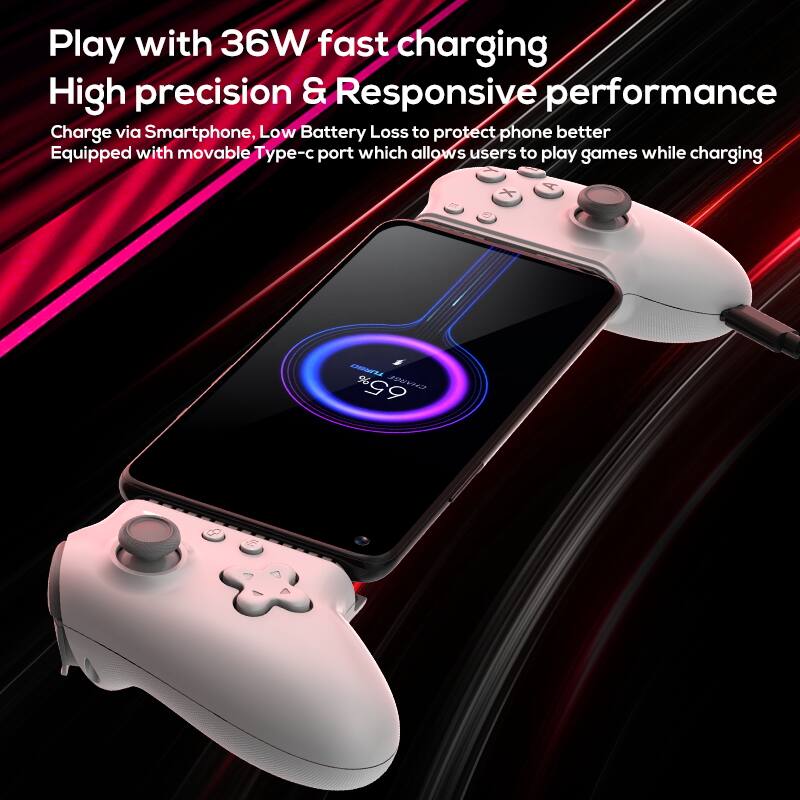 Play with 36W fast charging  
High precision & Responsive performance  
Charge via Smartphone, Low Battery Loss to protect phone better  
Equipped with movable Type-c port which allows users to play games while charging