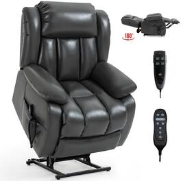 LUCKY ONE - Faux Leather Dual Motor Power Lift Recliner Chair with Massage and Heat, Infinite Position, Power-Remote - Gray