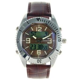 Timetech - Men's Analog/Digital Multi-Function Sport Watch with Leather Wrist Band - Brown