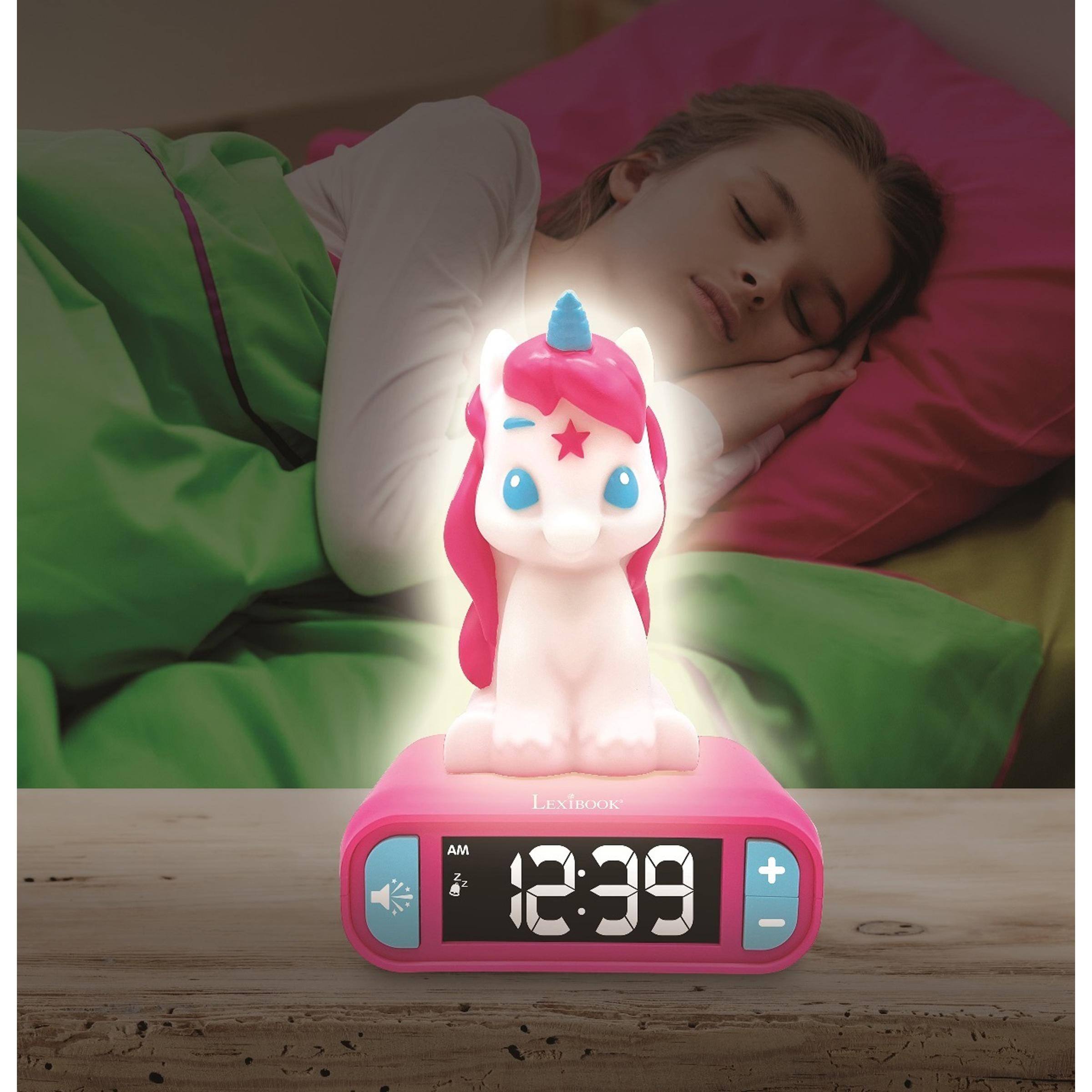 Alt View 4. Lexibook - Unicorn Night Light Alarm Clock with Sounds - PINK.