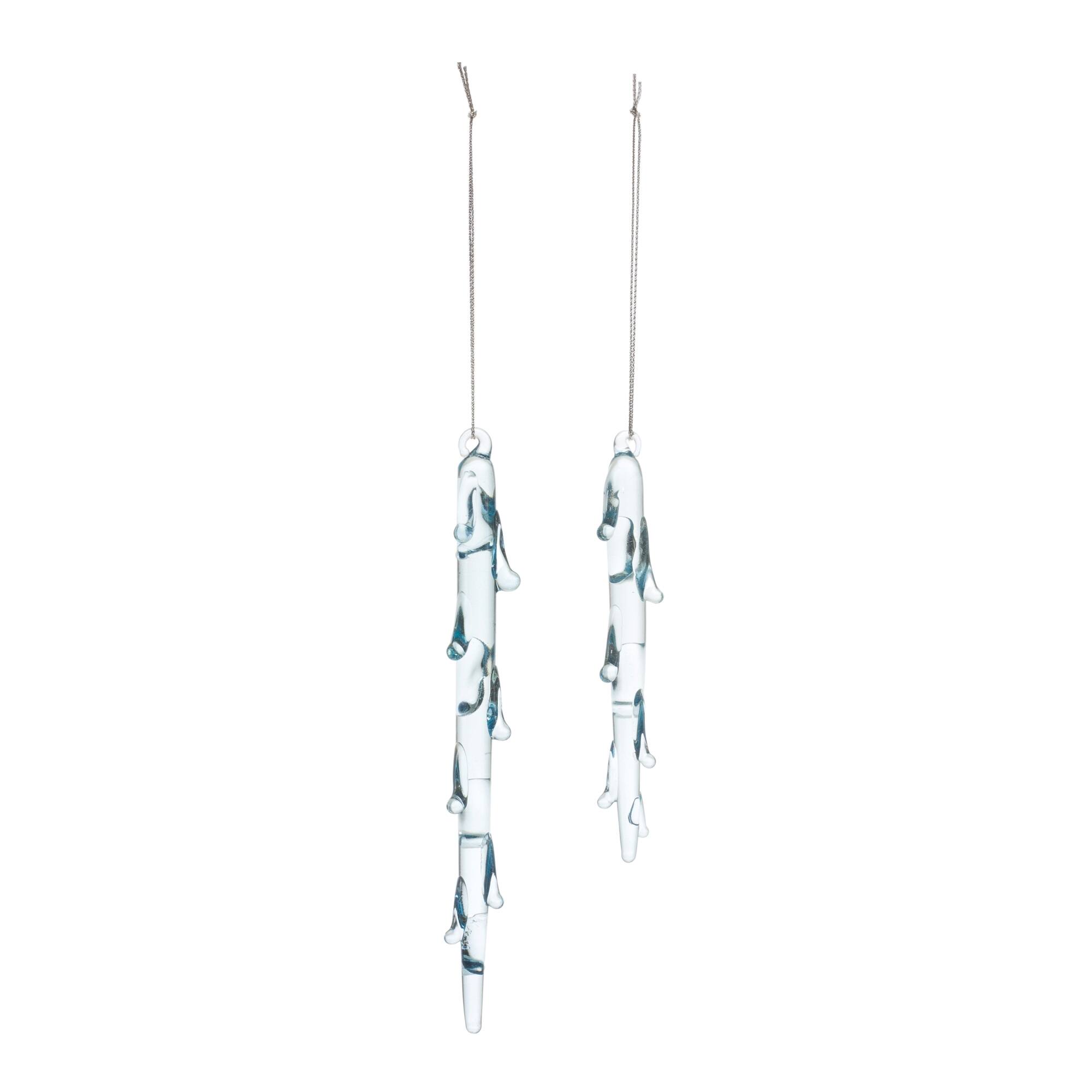 Angle. BreeBe - Melted Glass Icicle Drop Ornament (Set of 12) - Blue.