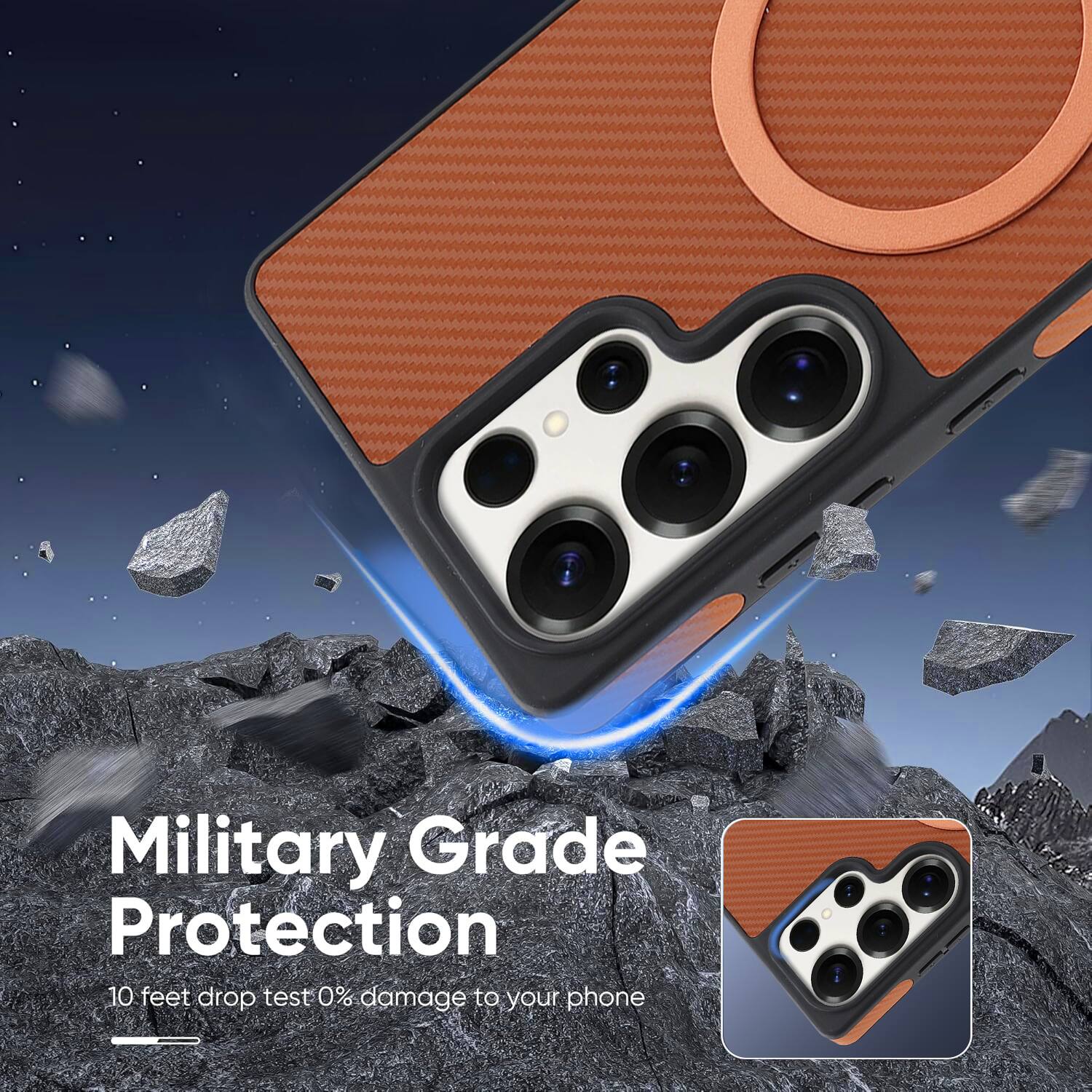 Military Grade Protection  
10 feet drop test 0% damage to your phone