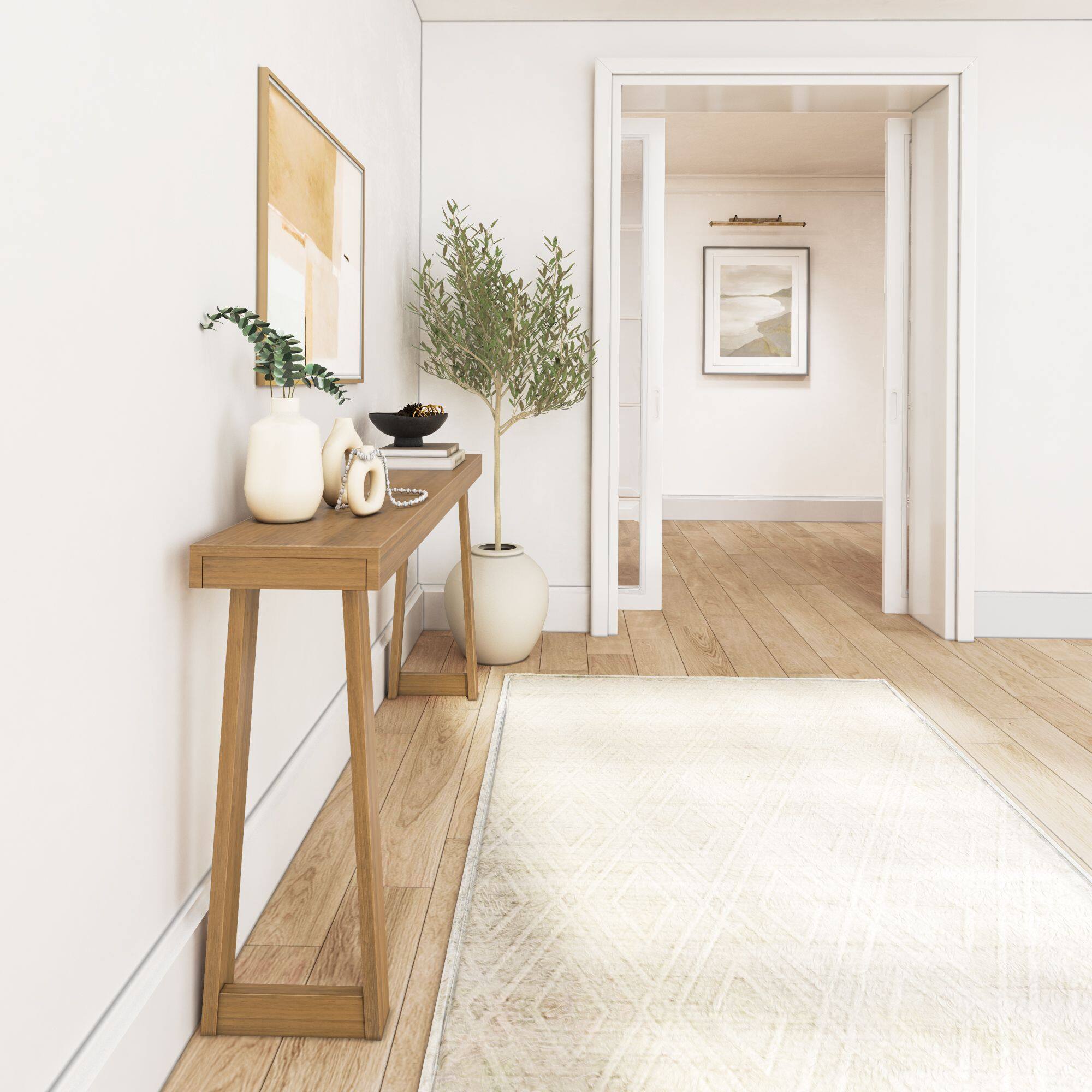 Alt View 5. Plank+Beam - Classic Console Table (66in / 1680mm), Pecan - Pecan.