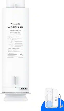 Waterdrop WD-RG15-RO Reverse Osmosis Membrane Filter
Model: WD-RG15-RO
Compatible model: WD-RG1S-WCA / WD-RGIS-WAA
Feed water requirement: Municipal tap water
Filter life time: 124 months
**BEST AFTER REPLACEMENT:**
1. Press and hold the OFF filter indicator for 7 seconds until the system beeps.
2. Turn on faucet to flush for 50 minutes
Fams Qingdas Cespure inar CA LNB Apd NU11 Vuhengb Moad ime ryio China
24/7 LI
No P30s DICHN MUs 1 Chia POC
Waterdrop He Ricerdp 500G
