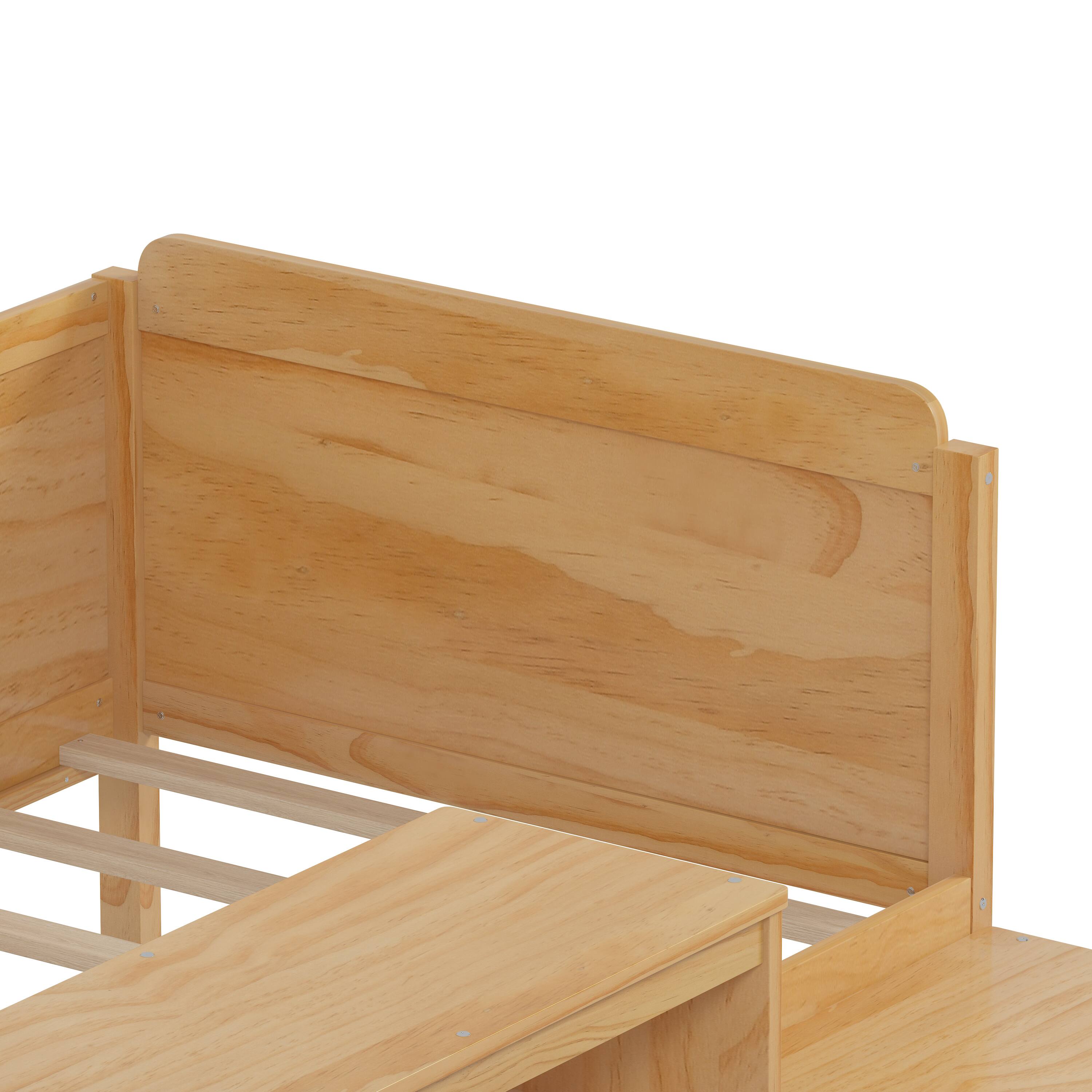 Back. Tiramisubest - Twin Size Daybed with Storage Shelves and Lockers, Multi-functional Bed with Study Desk and Matching Stool, Natural - Natural.