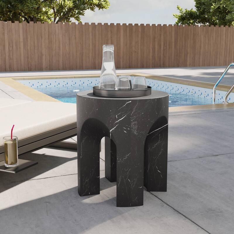Alt View 1. LeisureMod - Crus Modern Arched Fiberstone Side Table, Heavy Duty Indoor/Outdoor Accent End Table for Living Room & Patio - Marbleized Black.