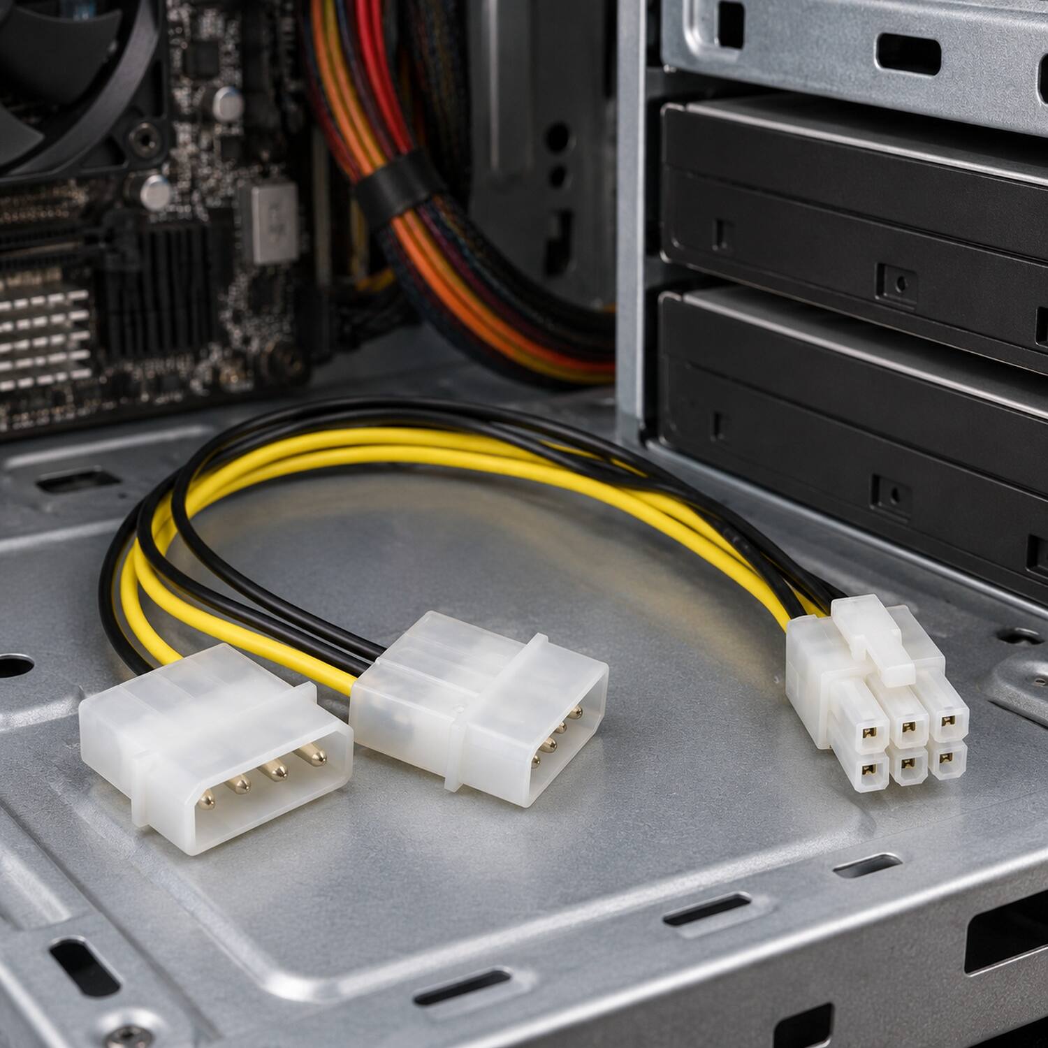 Left. Sanoxy - 8in 6-pin PCI Express to Two 5.25" Male Power Adapter Cable - Multi.
