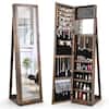 Front. Costway - Mirrored Jewelry Cabinet Armoire Lockable Standing Storage Organizer with Shelf Brown - Brown.