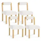 Front. Costway - Wooden Dining Chair Set of 4 Faux Sherpa Upholstered Kitchen Dining Room Chairs - White.