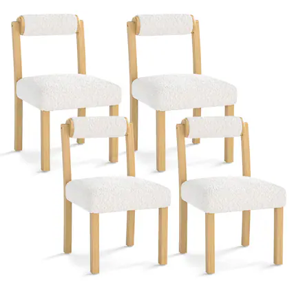 Front. Costway - Wooden Dining Chair Set of 4 Faux Sherpa Upholstered Kitchen Dining Room Chairs - White.