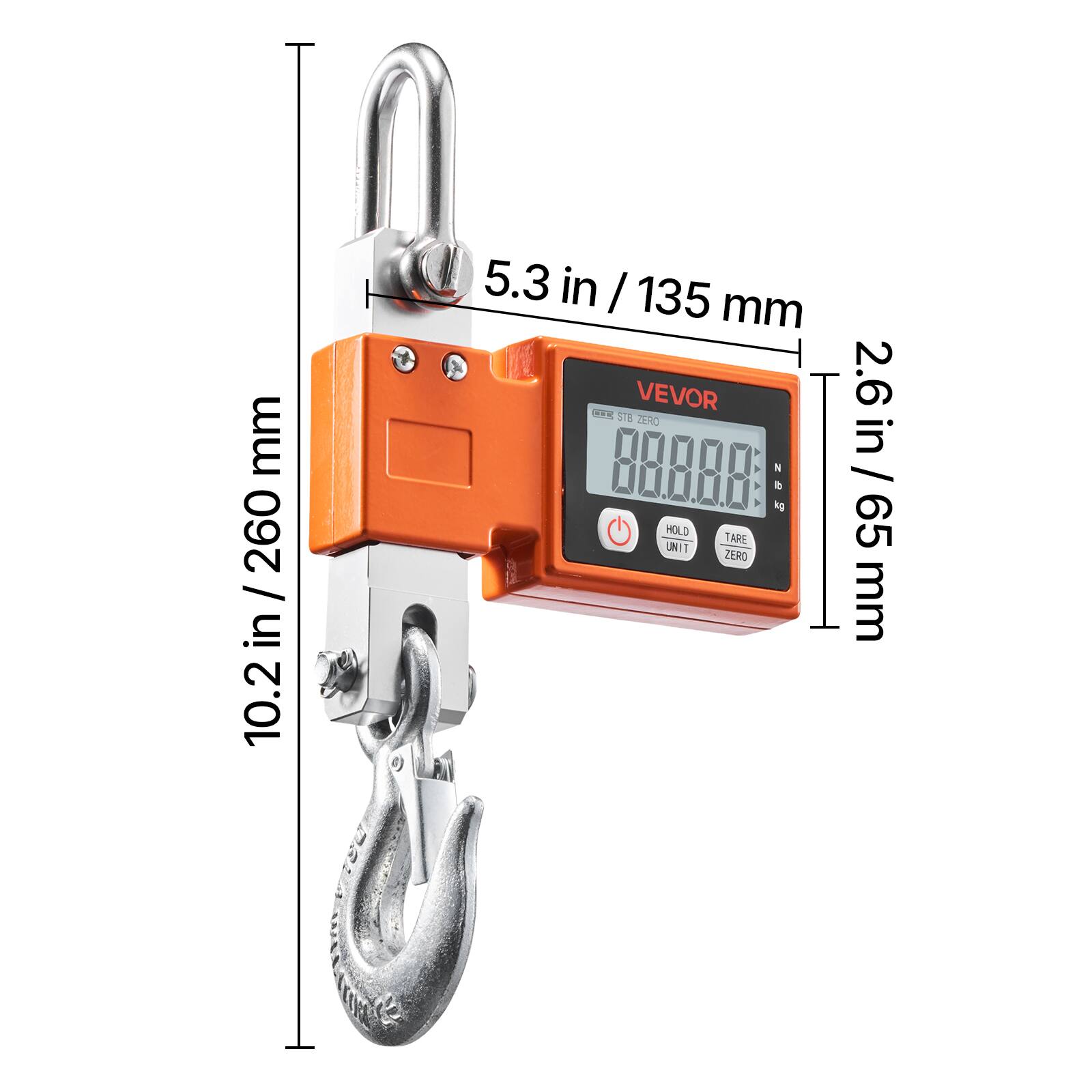 mm 260 / 10.2 in  
5.3 in / 135 mm  
2.6 in / 65 mm  
VEVOR DR 578  
HOLD TARE UNIT ZERO