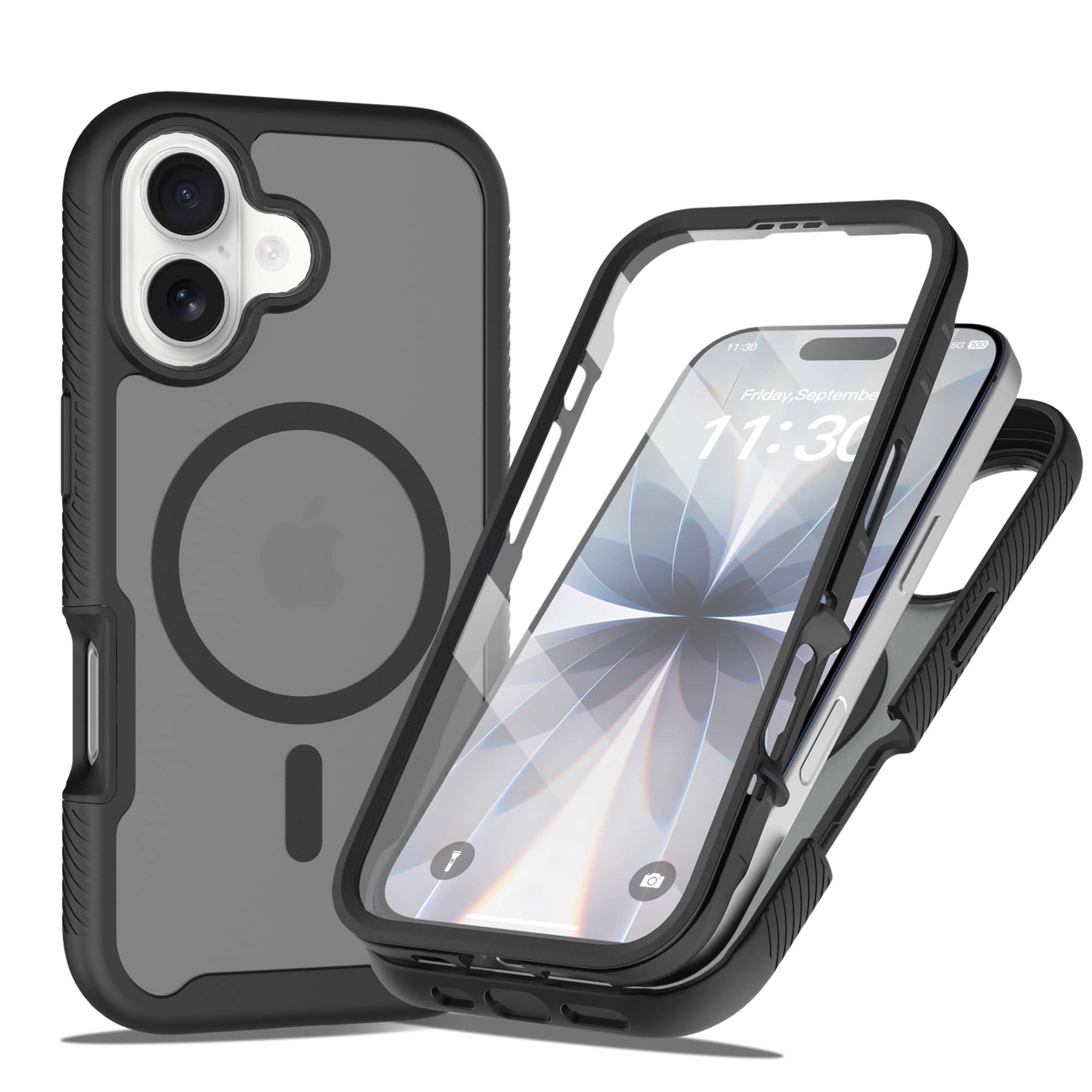 Dteck - Matte Magnetic Case with Front Screen Protector for Apple iPhone 17 Shockproof Full Body Cover TPU Frame PC Back - Black