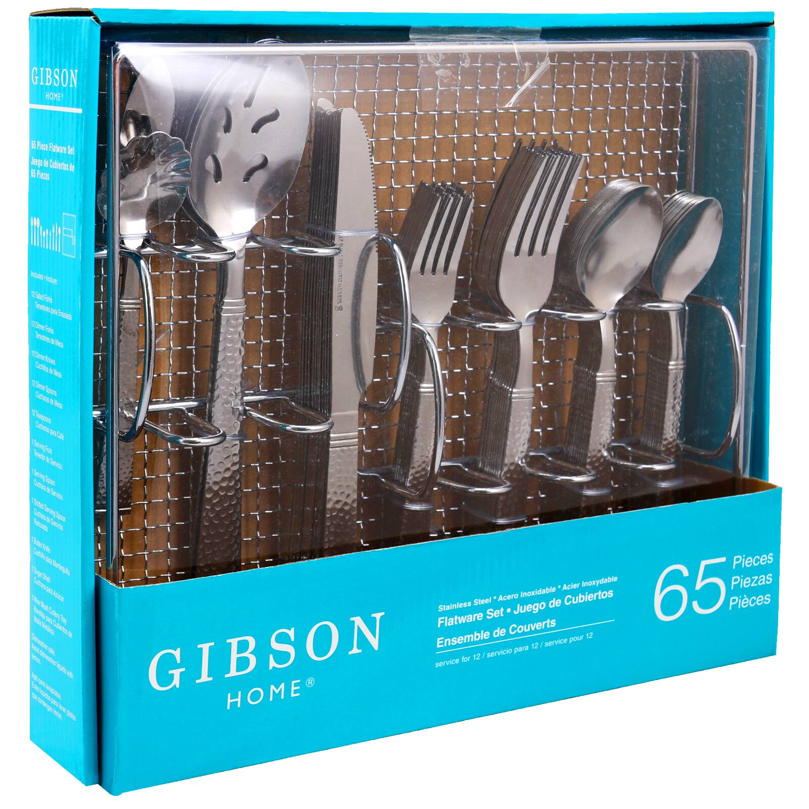 GIBSON HOME 65 Pieces Stainless Steel Flatware Set - Fork, Knife, Spoon, and Butter Knife - 12 Place Setting - Includes 65 Pieces - Perfect for 12 Place Setting - GIBSON HOME.