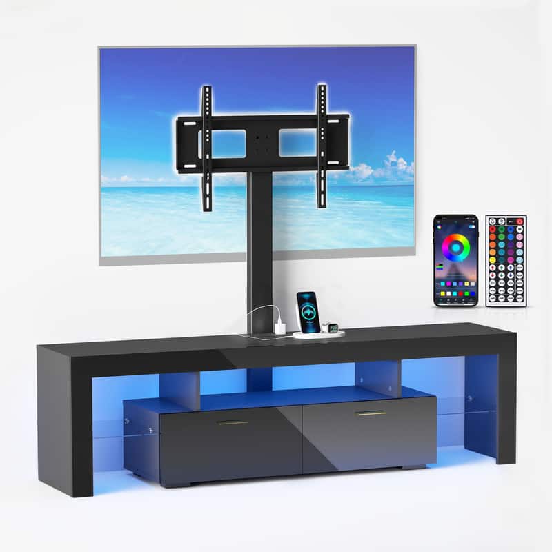 Front. Skyzoo - Skyzoo Modern TV Stand with Mount Swivel and LED Lights, TV Table - Black.