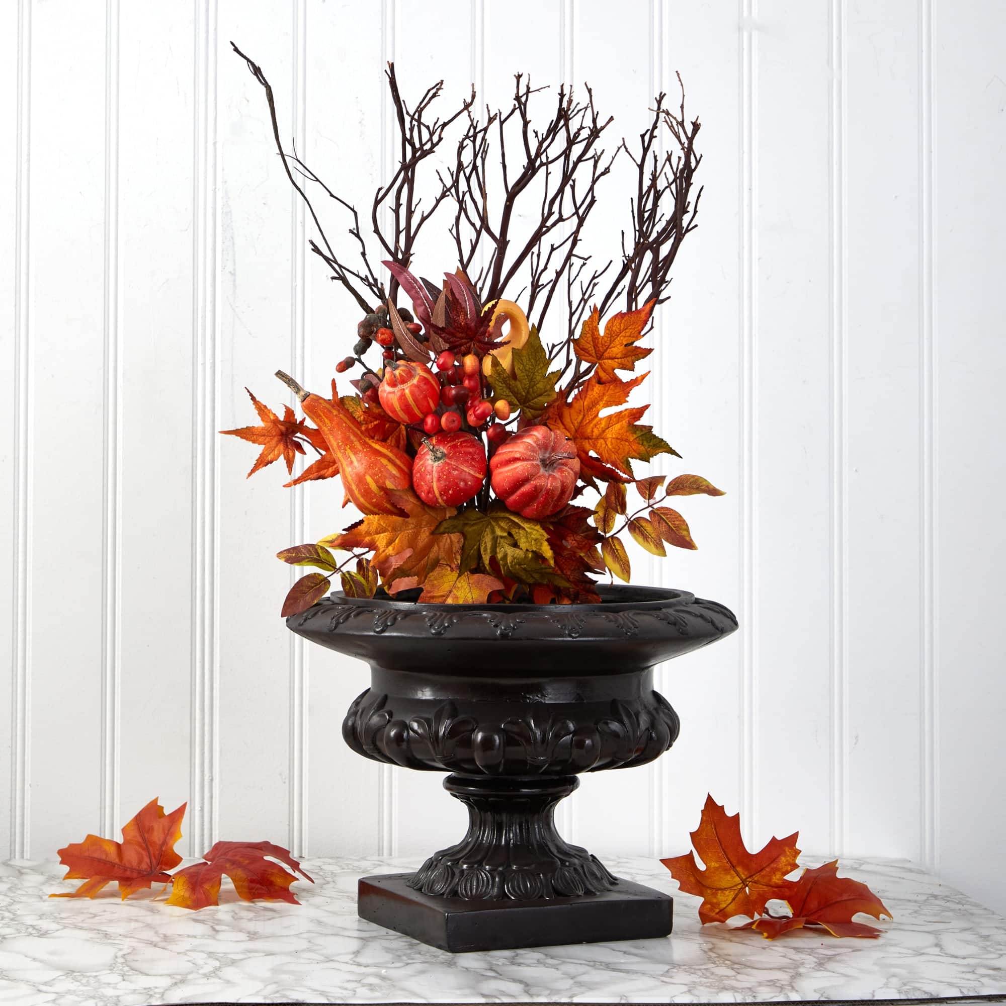 BreeBe - 20" Pumpkin and Maple Artificial Flower Bouquet (Set of 2) - Orange