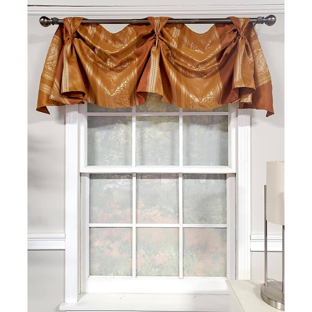 Angle. RLF Home - RLF Home Nikoleta Celebration Valance Hand Pleated Tabs Elegant Window Treatment Valance 36" x 18" Gold - Gold.