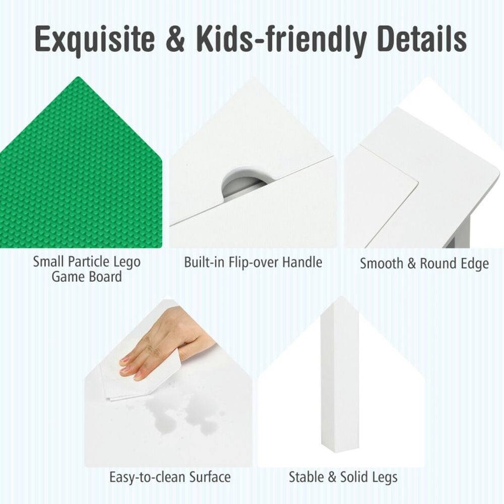 Exquisite & Kids-friendly Details

- Small Particle Lego Game Board
- Built-in Flip-over Handle
- Smooth & Round Edge
- Easy-to-clean Surface
- Stable & Solid Legs