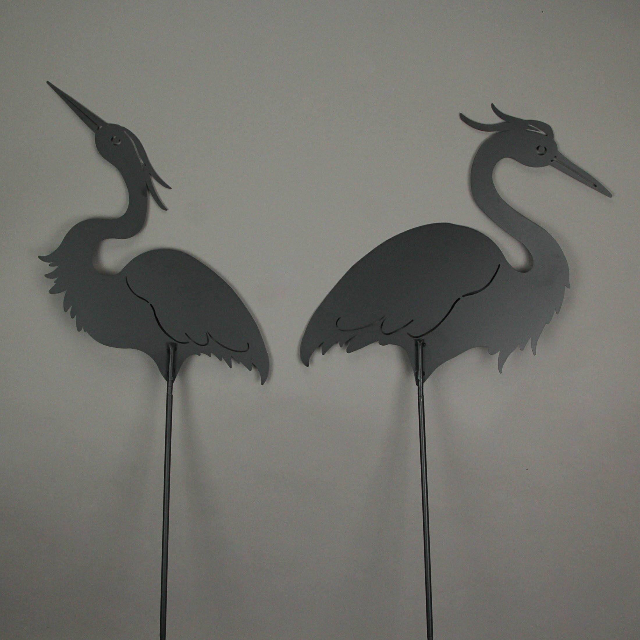 Alt View 2. The Gerson Companies - Set / 2 Black Laser-Cut Heron Silhouette Cutout Metal Bird Garden Stakes 43 Inch - Black.