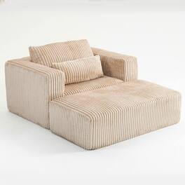 Kadyn - Oversized All-Foam Lounge Chair with Ottoman, Modular Corduroy, No-Tool Assembly, Beige - Beige