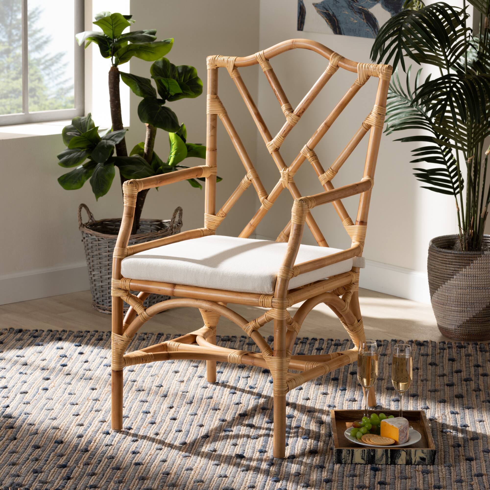 Alt View 4. bali & pari - Delta Modern and Contemporary Natural Finished Rattan Dining Chair - Natural/White.