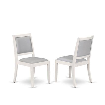 Front. Luxe - Dining Room Chair with Light Gray Faux Leather and upholstered back - Antique White.