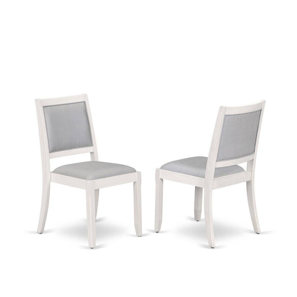 Front. Luxe - Dining Room Chair with Light Gray Faux Leather and upholstered back - Antique White.