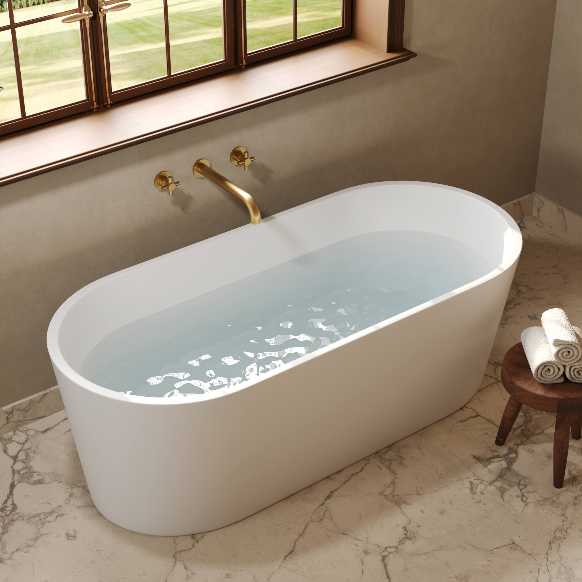 Alt View 8. GRANDJOY - Wall-Mounted Bathtub Faucet Dual Handle Tub Filler High Flow Anti-Fingerprint Finish Modern Bathroom - Brushed Gold.