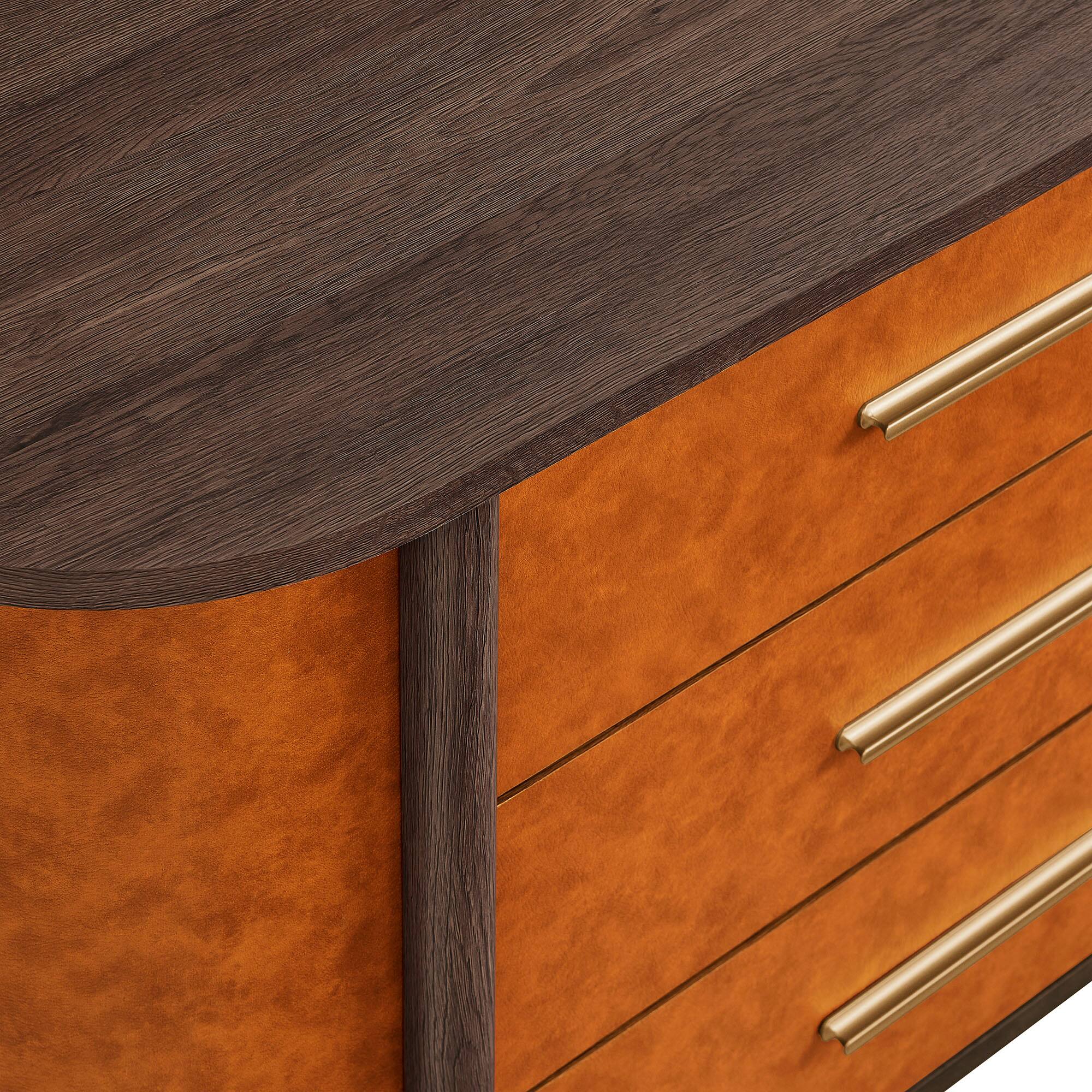 Alt View 6. Modway - Coralie Curved 6-Drawer Vegan Leather Oval Dresser by Modway - Walnut Tan.