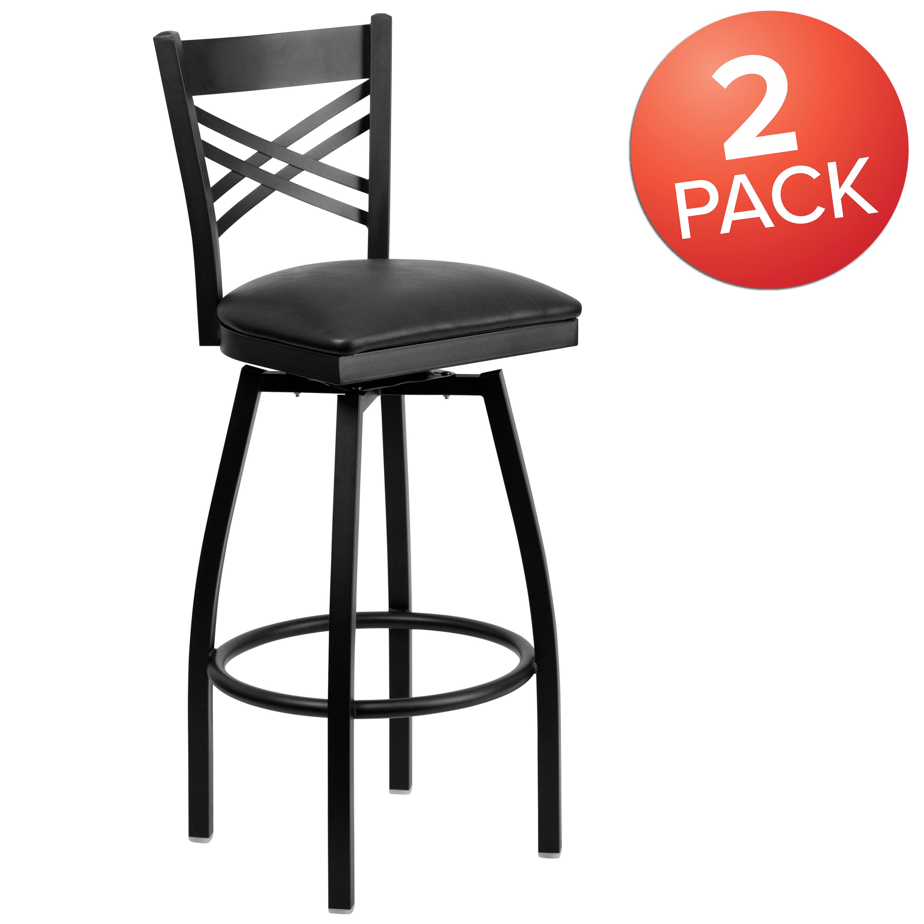 Alt View 1. Emma + Oliver - 2 Pack "X" Back Swivel Metal Barstool - Black Vinyl Seat/Black Metal Frame.