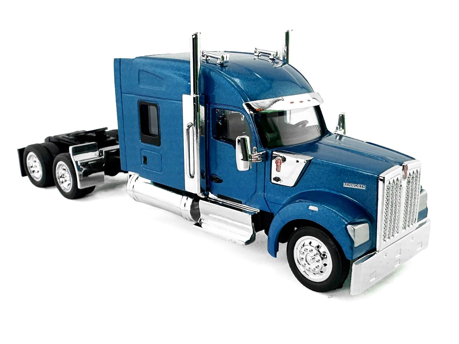 Alt View 1. HO Logistics Replicas - Kenworth W990 with Stand Up Sleeper Cab Blue Metallic 1/87 (HO) Scale Plastic Model Car by HO Logistics.