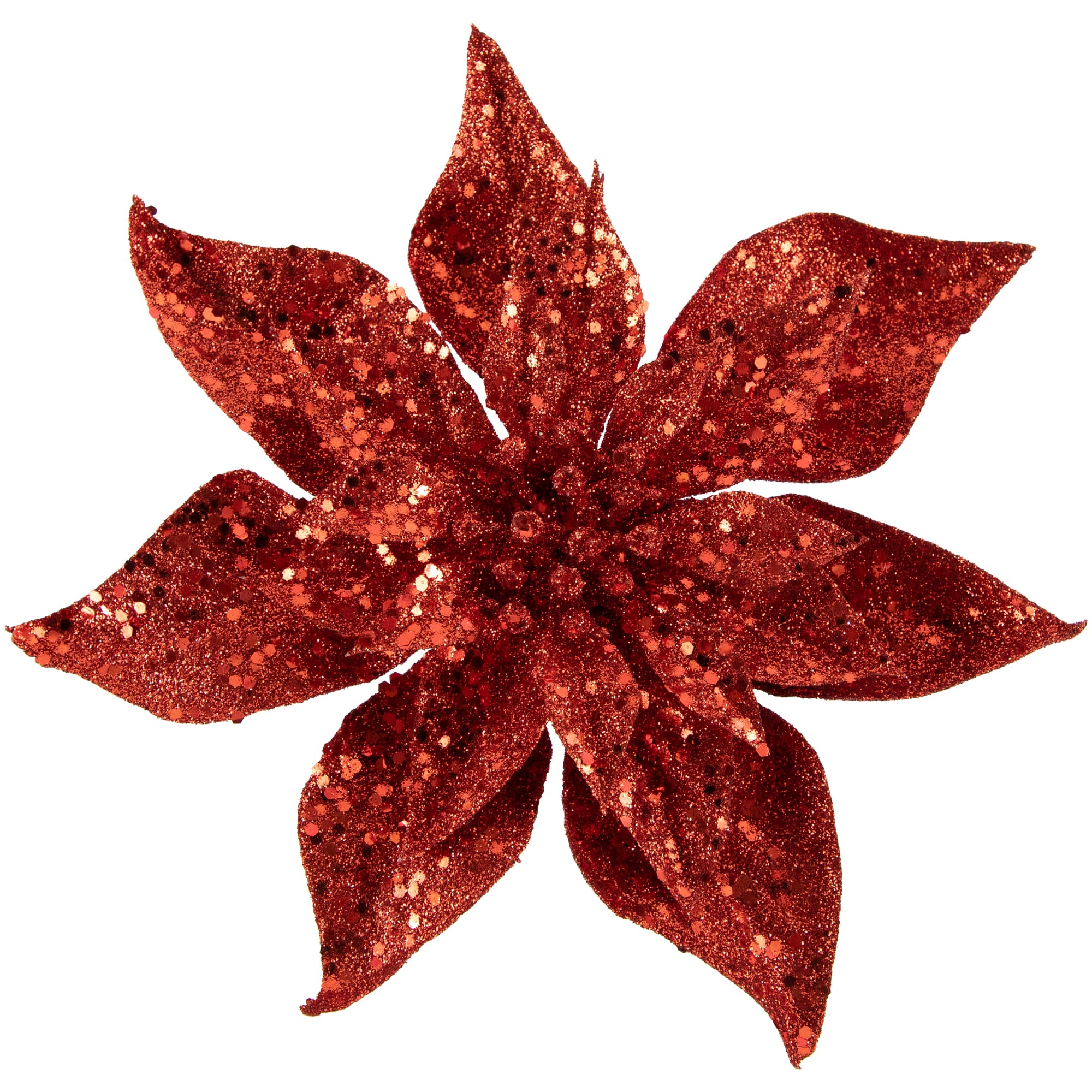 Northlight - Artificial Glittered Poinsettia Christmas Floral Pick Clip-On Ornament - 9" - Red