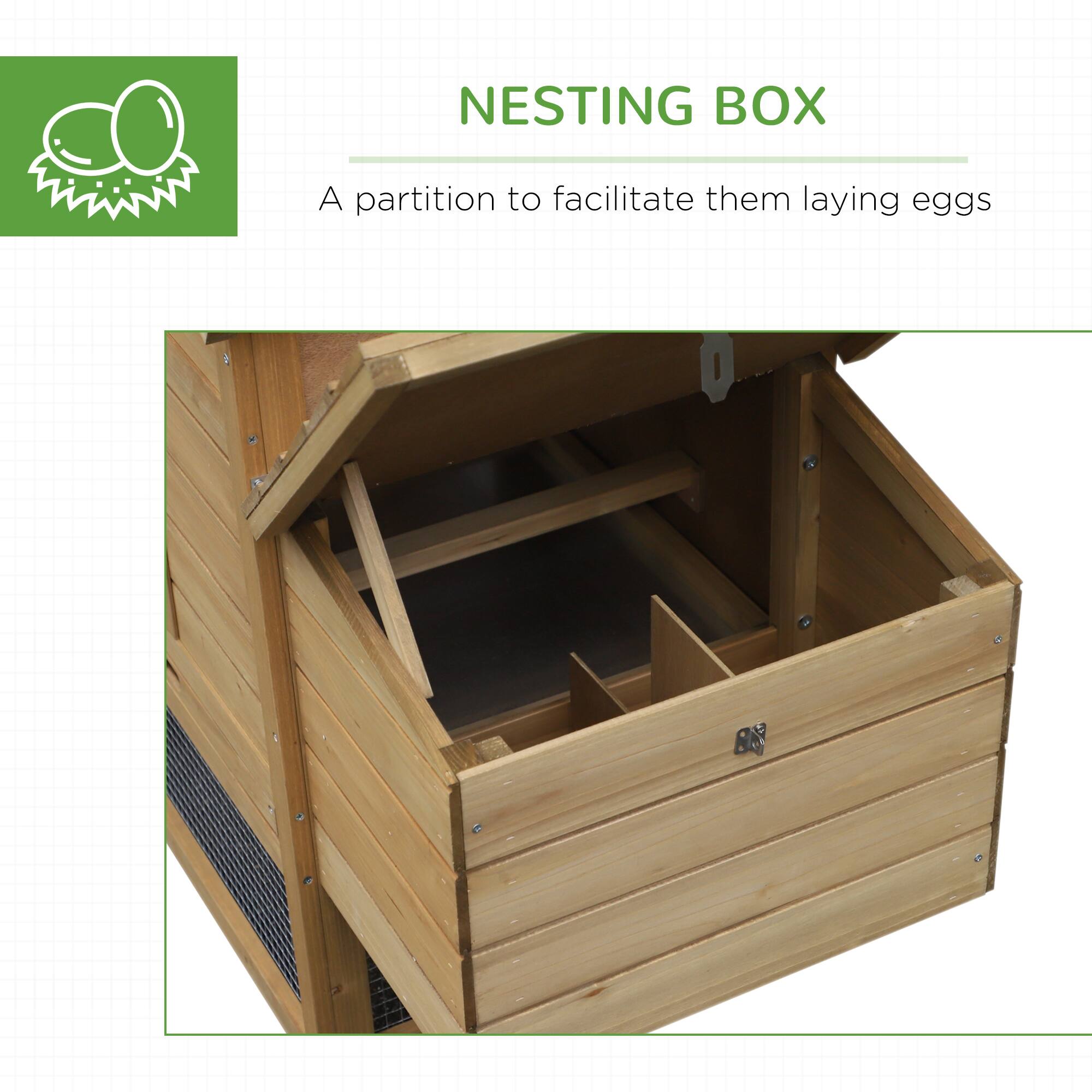 NESTING BOX

A partition to facilitate them laying eggs