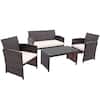Front. Costway - Costway 4PCS Patio Rattan Furniture Set Cushioned Chair Sofa Coffee Table - White.