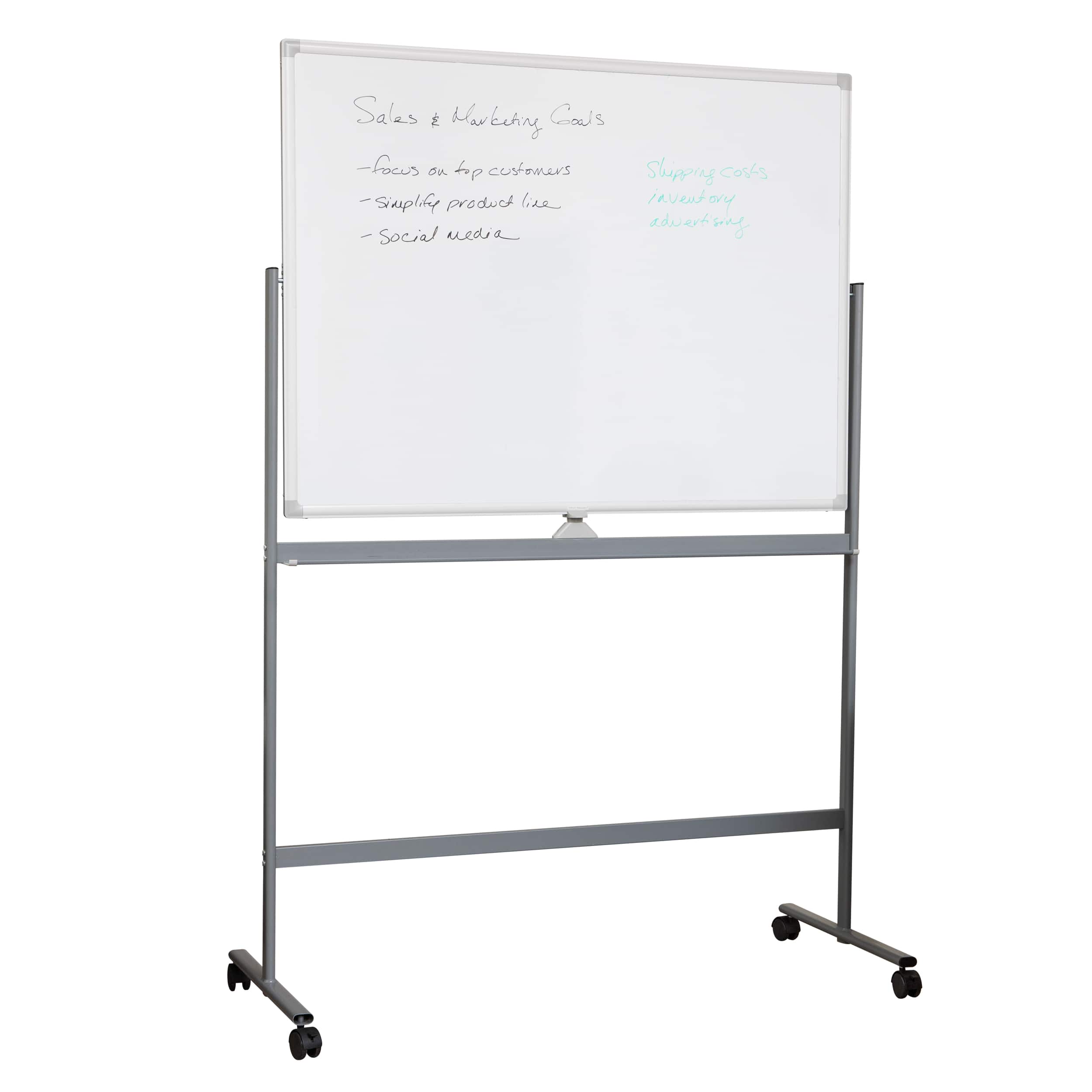 Mind Reader - Rolling Double-Sided Dry Erase Magnetic Board, Board Size: 47 x 35.5, Overall Size 49.5"L x 21"W x 73.5"H - White - Front_Zoom