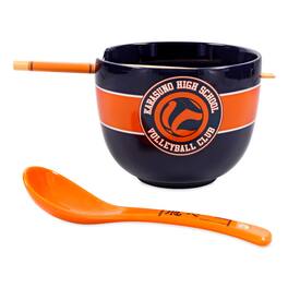 Silver Buffalo - Haikyu!! Karasuno High Volleyball 20-Ounce Ramen Bowl, Chopstick, and Spoon Set - Blue