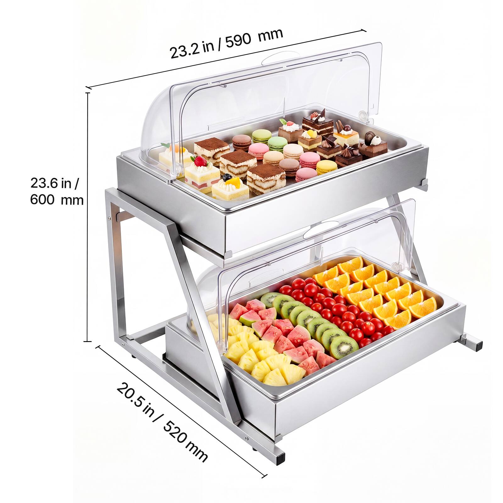 590 mm / 23.2 in  
600 mm / 23.6 in  
520 mm / 20.5 in