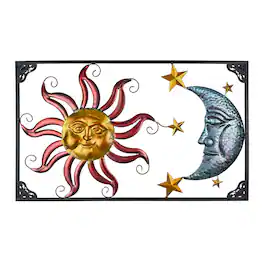 Zeckos - Tri-Tone Celestial Sun Moon and Stars Indoor/Outdoor Metal Wall Art - Copper