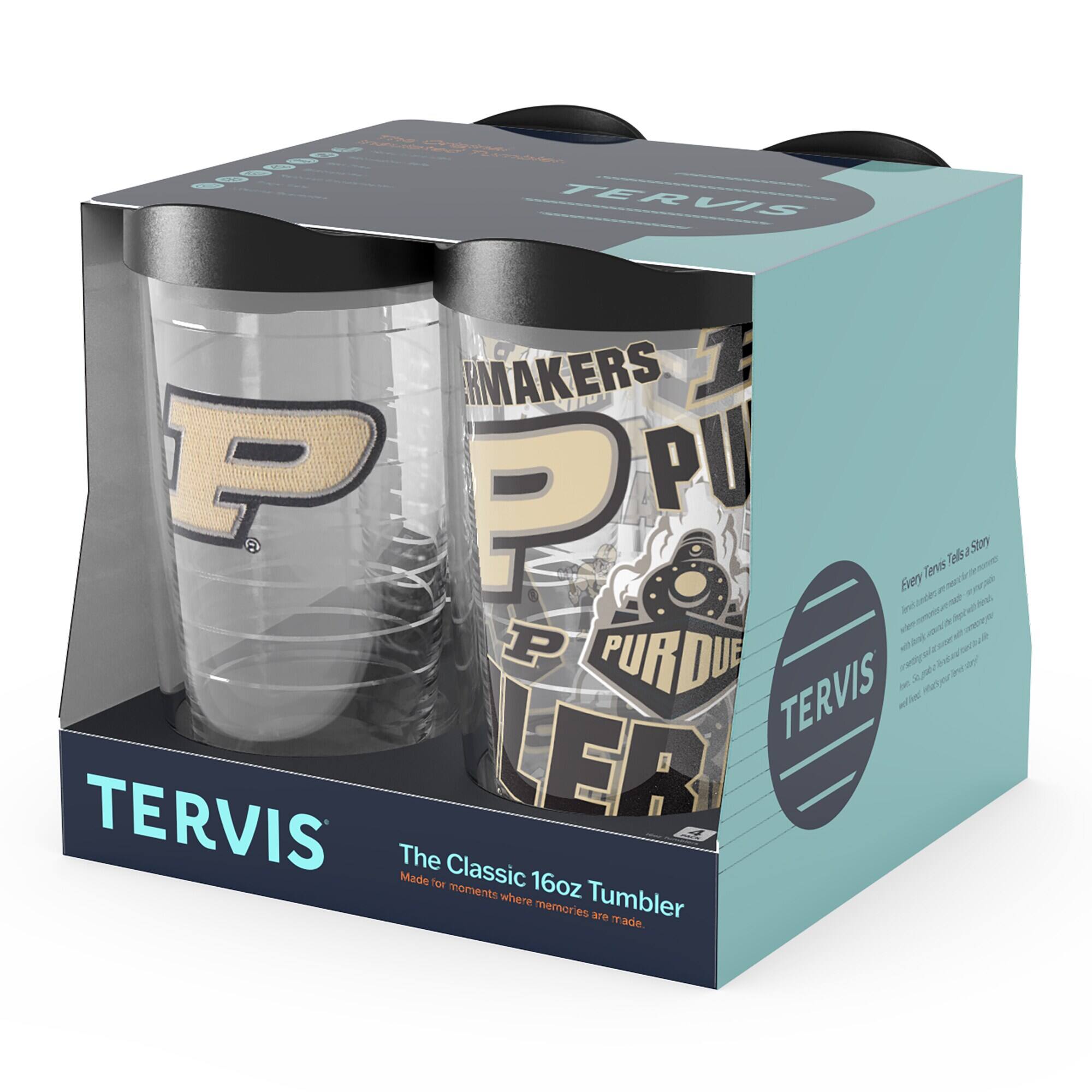 TERVIS  
The Classic 16oz Tumbler  
Made for moments where memories are made.  

MAKERS OF PURDUE  

TERVIS  
The Classic 16oz Tumbler  
Made for moments where memories are made.  

Avery Tanesa says:  
"I love my Tervis tumbler! It keeps my drinks cold and my hands warm. I've had it for years and it's still going strong. I love the design and the quality. It's a must-have for any college fan!"