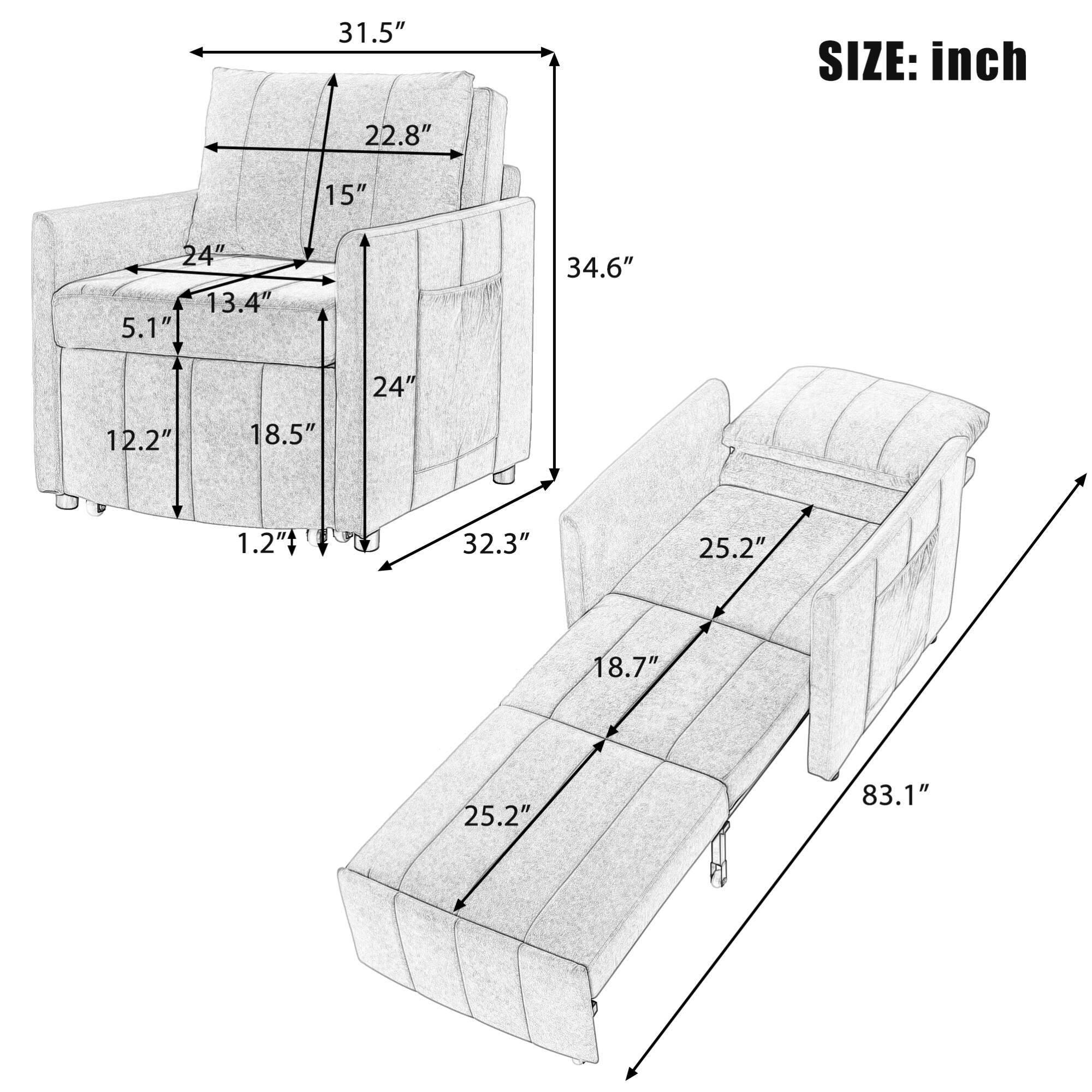 31.5"  
SIZE: inch  
22.8"  
15"  
24"  
13.4"  
5.1"  
34.6"  
24"  
12.2"  
18.5"  
1.2"  
32.3"  
25.2"  
18.7"  
25.2"  
83.1"