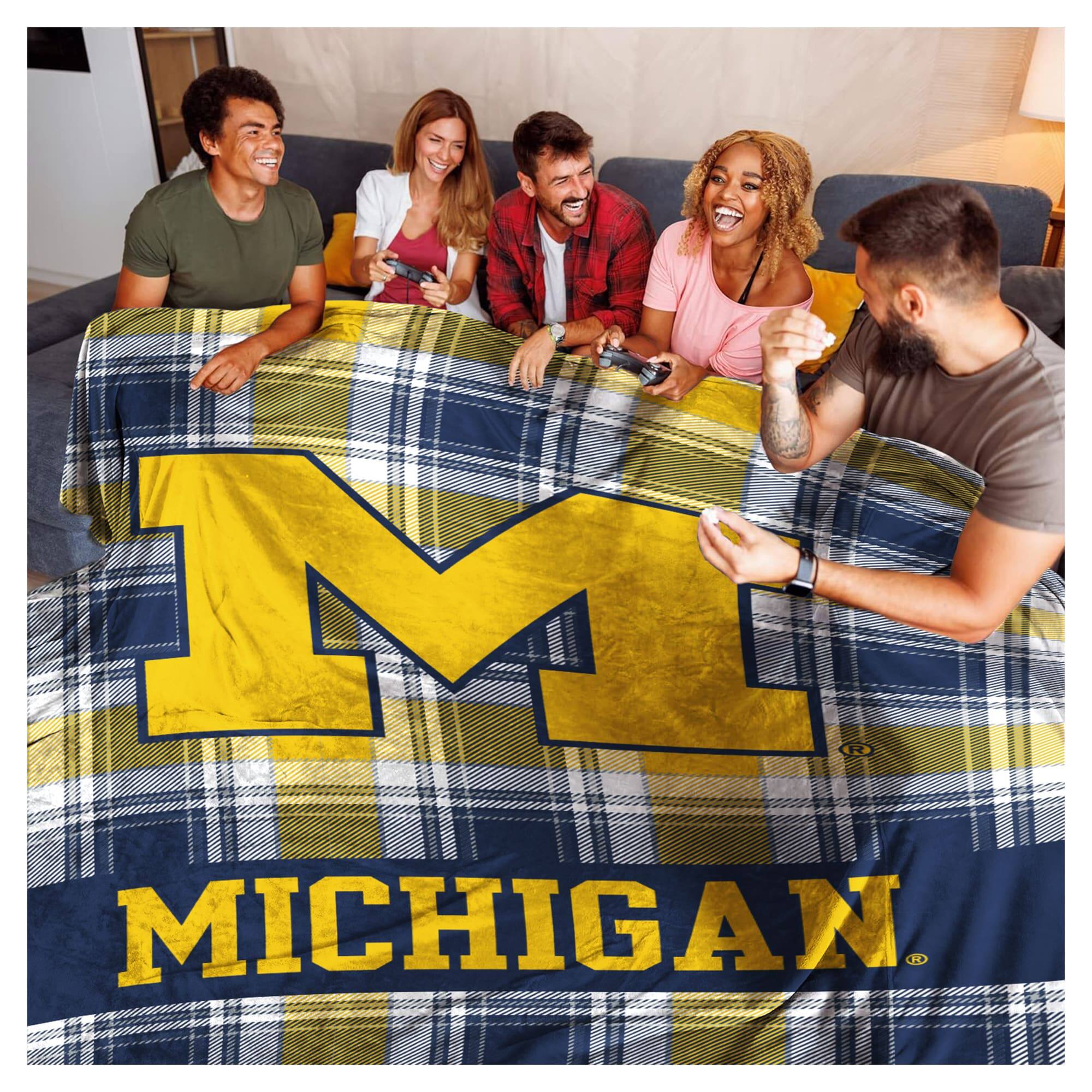 Alt View 1. Pegasus - Michigan Wolverines 66" x 95" Oversized Plaid FAN-mily Ultra Cozy Blanket - Multicolor.