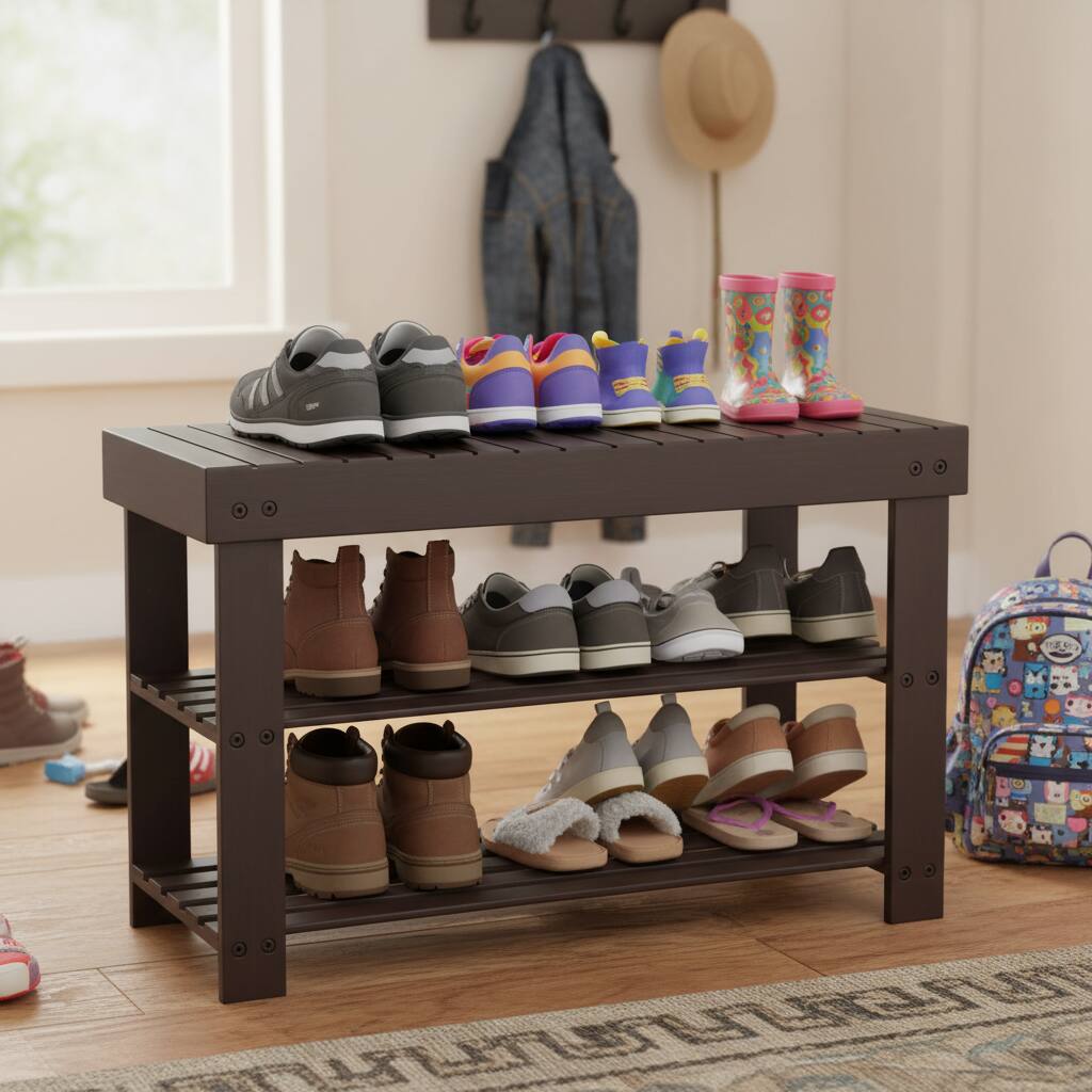 Alt View 6. AOITUN - Shoe Rack Bench, 3-Tier Bamboo Storage Organizer, 286lb Capacity Entryway Bench for Front Door, Bedroom, Stylish Shoes - Brown.