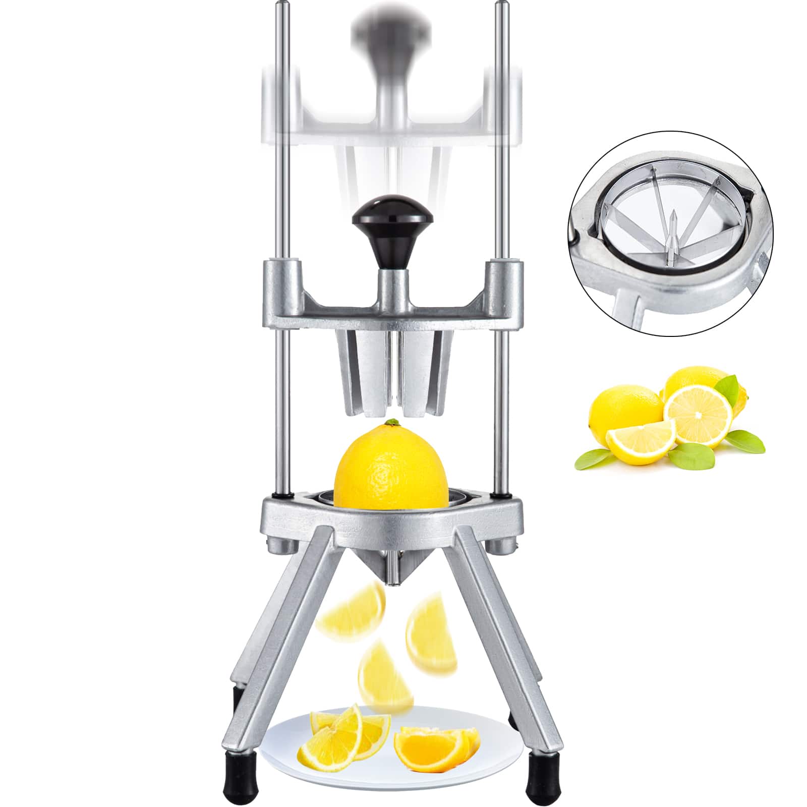 VEVOR - 6-Section Commercial Easy Wedger Stainless Steel Blade Fruit Lime Slicer, Lemon Cutter for Home Bar Restaurant - Silver