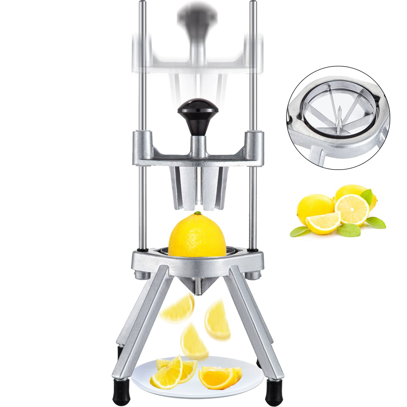 Front. VEVOR - 6-Section Commercial Easy Wedger Stainless Steel Blade Fruit Lime Slicer, Lemon Cutter for Home Bar Restaurant - Silver.